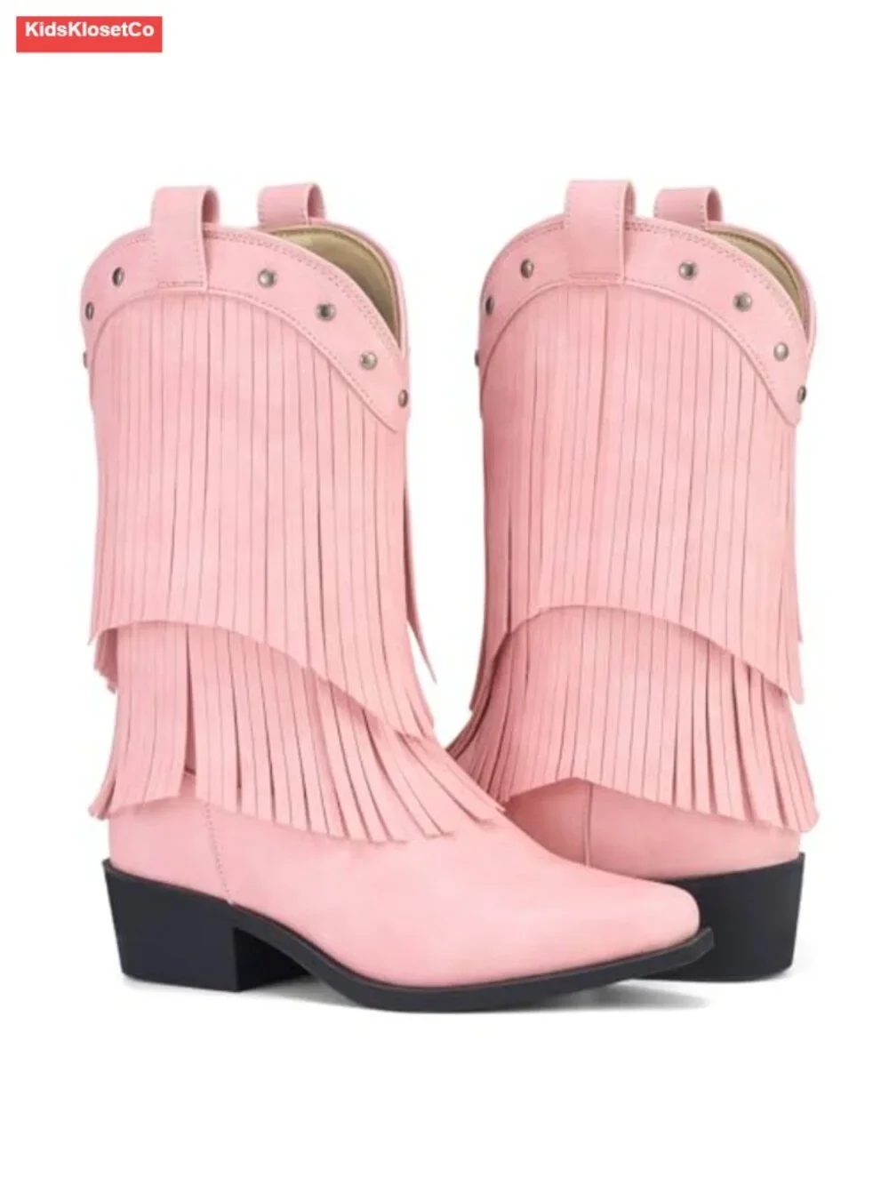 Girls Cowboy Boots with Tassel Fringe Snip Toe TPR Outsole Western Boots